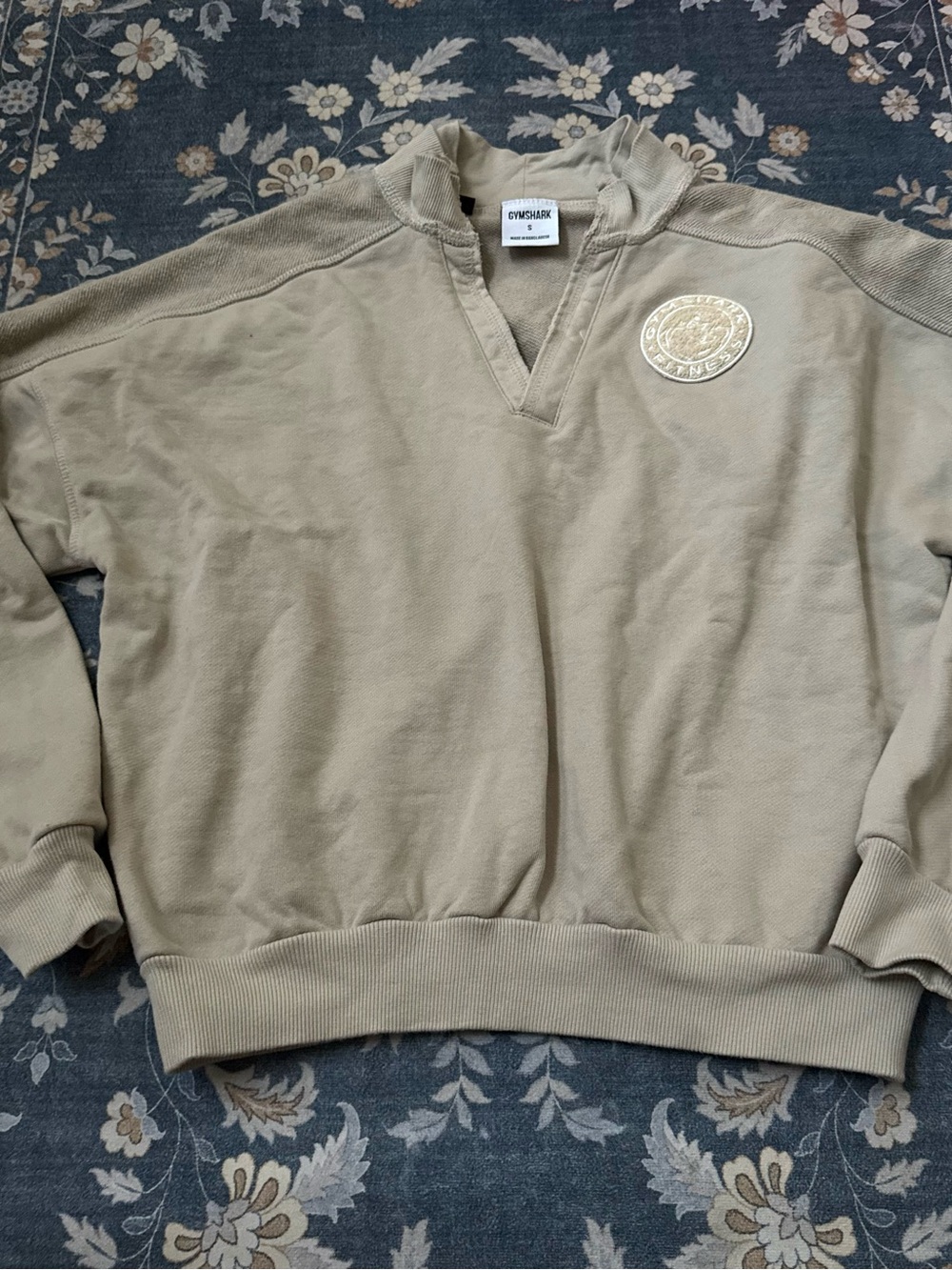 Gymshark Beige 100% Cotton Legacy Logo Athletic Gym Sweatshirt Size S